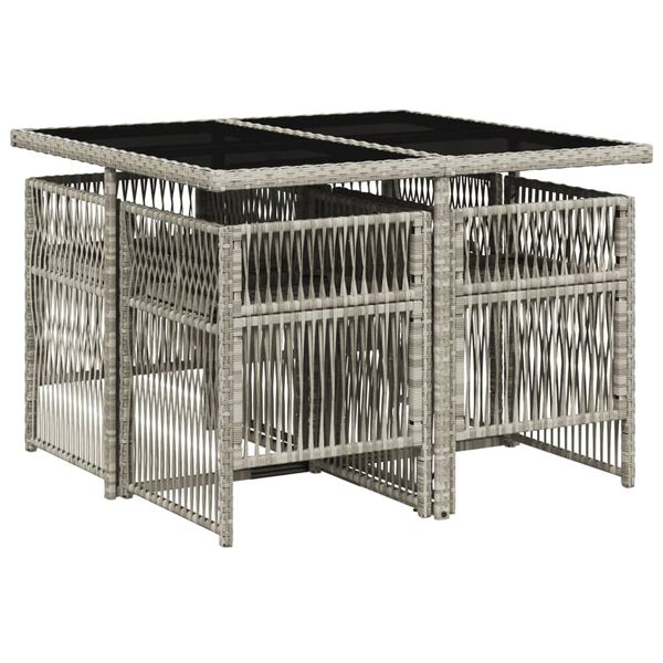 vidaXL Set comedor de jard&iacute;n 5 pzas cojines rat&aacute;n sint&eacute;tico gris claro