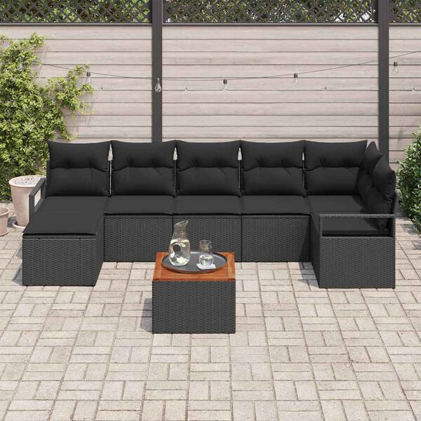 vidaXL Conjunto de sof&aacute; de jard&iacute;n con coj&iacute;n 8 pcs Negro Polirat&aacute;n