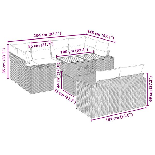 vidaXL Set de sof&aacute;s de jard&iacute;n 11pzas con cojines rat&aacute;n sint&eacute;tico beige