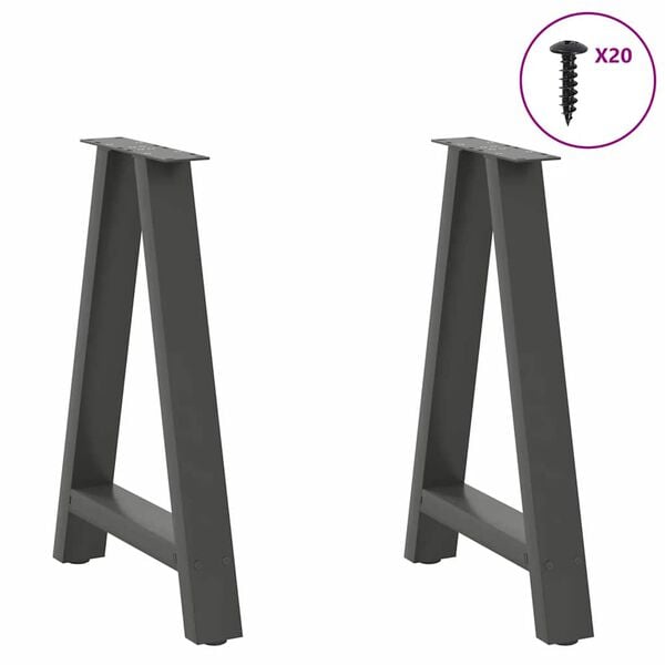 vidaXL Patas para mesa de comedor en forma de A (2 unidades), antracita, 50 x (72-73) cm, acero