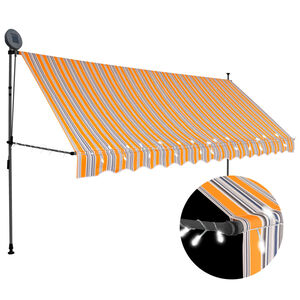 vidaXL Toldo retr&aacute;ctil manual con LED amarillo y azul 350 cm