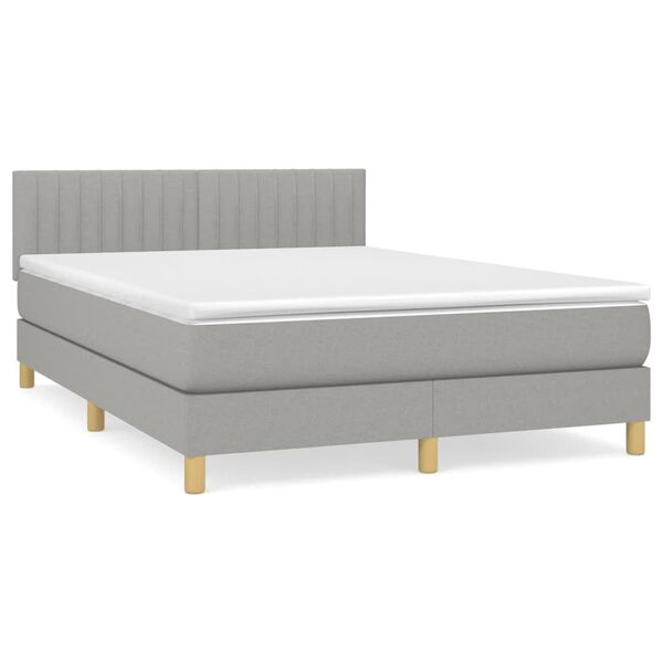 vidaXL Cama box spring con colch&oacute;n tela gris claro 140x190 cm