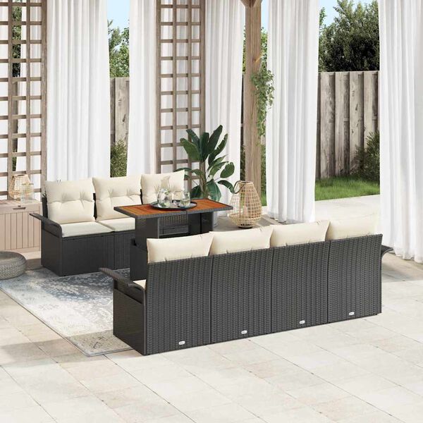 vidaXL Conjunto de sof&aacute; de jard&iacute;n 8 pcs Negro Polirat&aacute;n