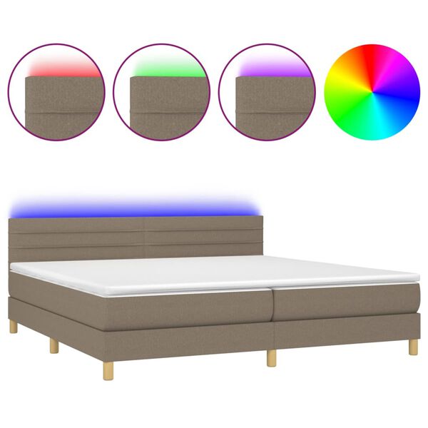 vidaXL Cama box spring con colch&oacute;n LED tela gris taupe 200x200 cm