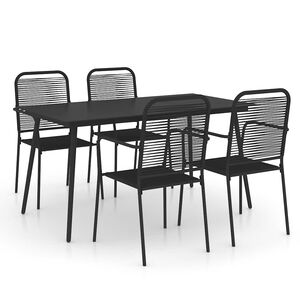 vidaXL Set de comedor de jard&iacute;n 5 pzas cuerda de algod&oacute;n y acero negro