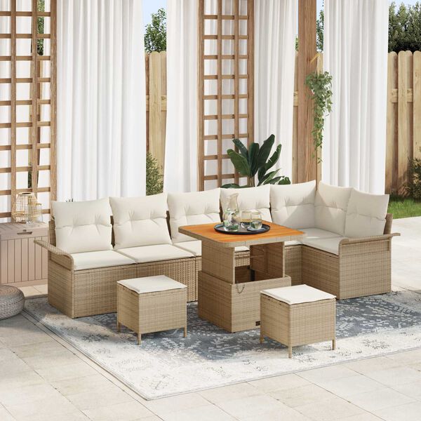vidaXL Conjunto de sofá de jardín 9 pcs Beige ratán sintético