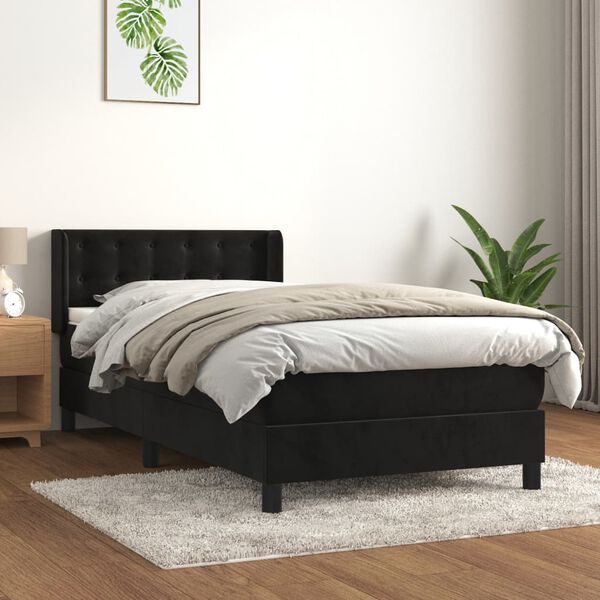 vidaXL Cama box spring con colch&oacute;n terciopelo negro 90x200 cm