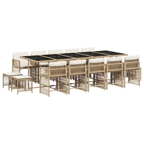 vidaXL Set comedor de jard&iacute;n con cojines 15 pzas rat&aacute;n sint&eacute;tico beige