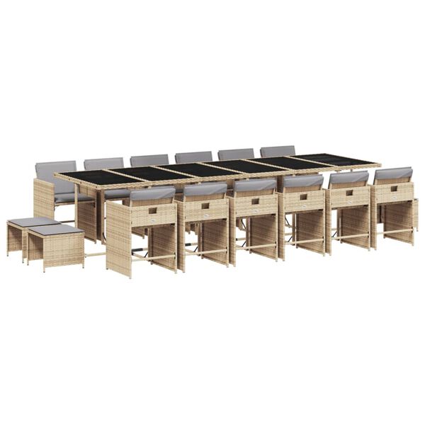 vidaXL Set comedor de jard&iacute;n 17 pzas con cojines rat&aacute;n sint&eacute;tico beige
