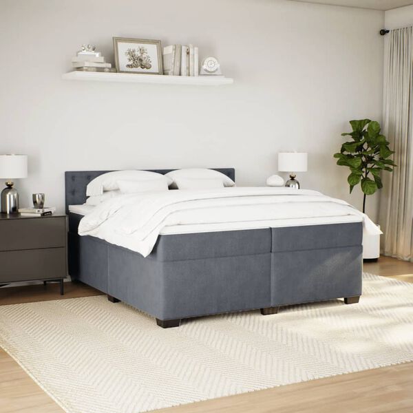 vidaXL Cama box spring con colch&oacute;n terciopelo gris oscuro 200x200 cm