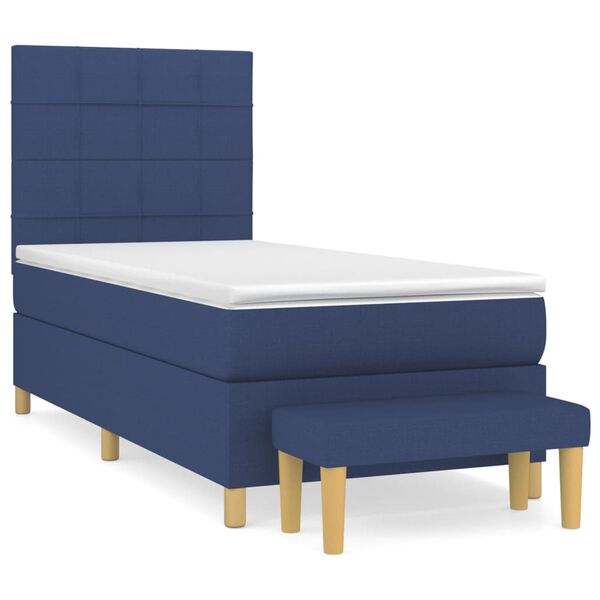 vidaXL Cama box spring con colch&oacute;n tela azul 90x190 cm