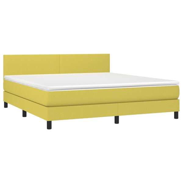 vidaXL Cama box spring con colch&oacute;n y LED tela verde 160x200 cm