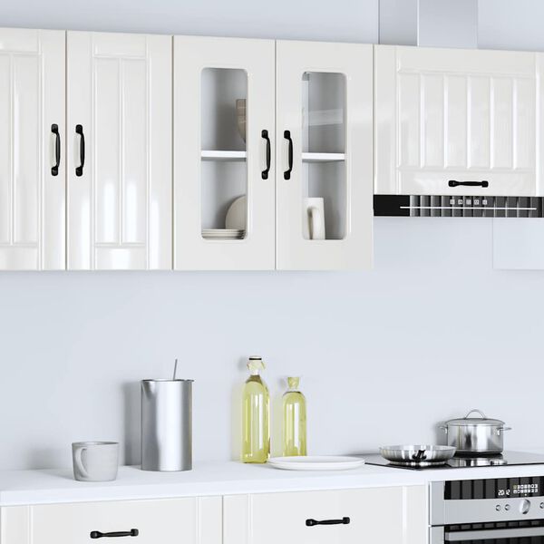 vidaXL Armario de cocina de pared con puerta de cristal "Kalmar" de, madera de ingeniería blanca brillante