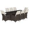 vidaXL Set de mesa y sillas jard&iacute;n 9 piezas y cojines rat&aacute;n PE marr&oacute;n