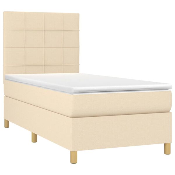 vidaXL Cama box spring colch&oacute;n y luces LED tela crema 80x200 cm
