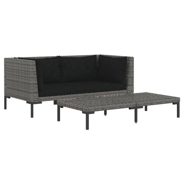 vidaXL Muebles jardín 3 pzas ratán sintético semicircular gris oscuro