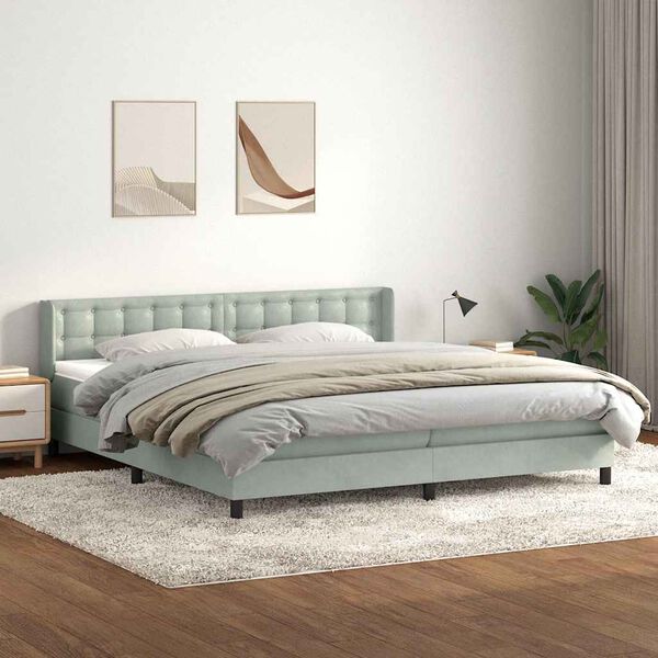 vidaXL Cama box spring con colch&oacute;n terciopelo gris claro 180x220 cm