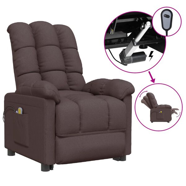 vidaXL Sill&oacute;n de masaje el&eacute;ctrico tela marr&oacute;n oscuro