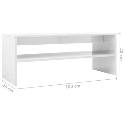 vidaXL Mesa de centro madera contrachapada blanco brillo 100x40x40 cm