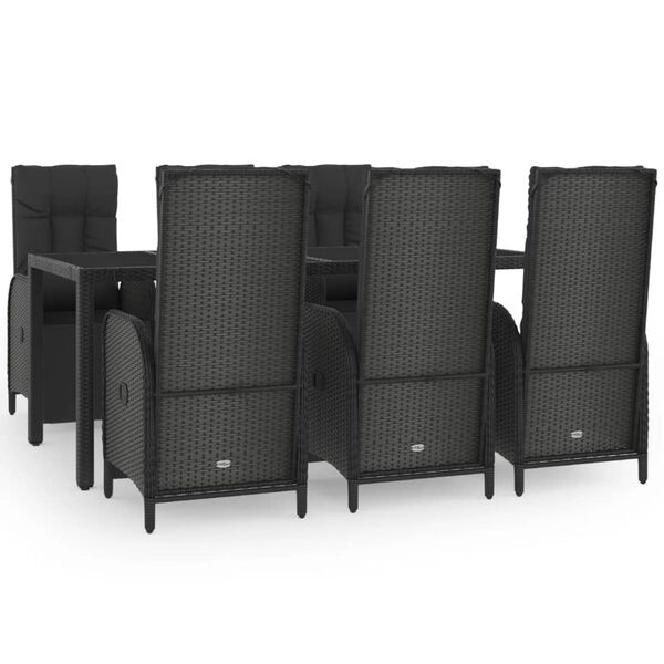 vidaXL Set de comedor de jard&iacute;n 7 pzas y cojines rat&aacute;n sint&eacute;tico negro