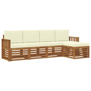 vidaXL Conjunto de sof&aacute;s de exterior con coj&iacute;n 5 pcs Natural y Crema