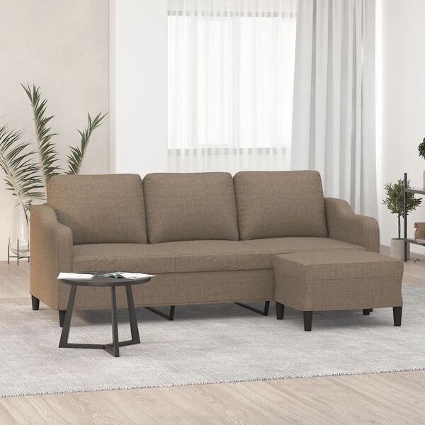 vidaXL Sof&aacute; de 3 plazas con taburete de tela gris taupe 180 cm