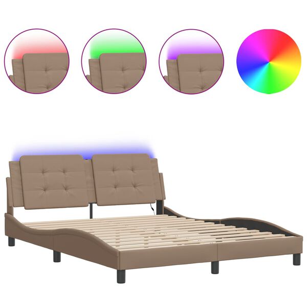 vidaXL Estructura de cama con LED sin colch&oacute;n Zadar capuchino 160x200 cm