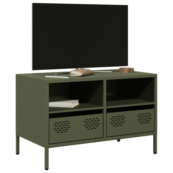 vidaXL Mueble para TV acero laminado en frío verde oliva 68x39x43,5 cm