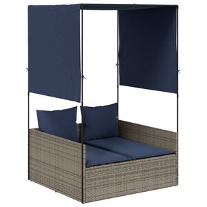 vidaXL Tumbona doble con techo y cortinas, polirat&aacute;n gris