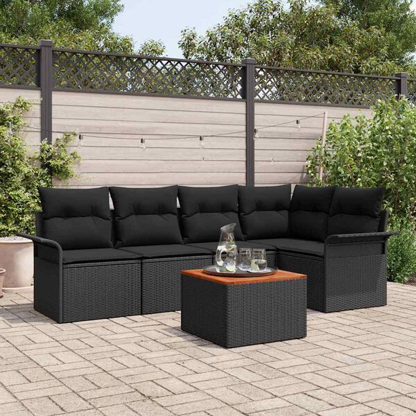 vidaXL Conjunto de sofás de jardín 6 pcs Negro ratán sintético