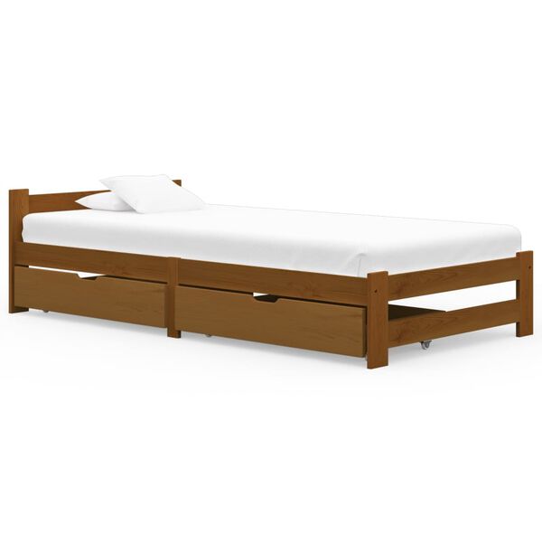 vidaXL Estructura de cama 2 cajones madera pino marrón miel 100x200 cm