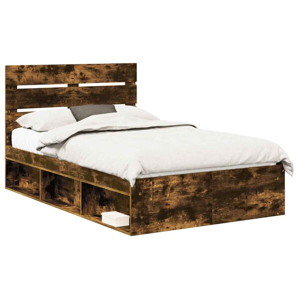 vidaXL Estructura de cama con cabecera Roble ahumado 135 x 190 cm