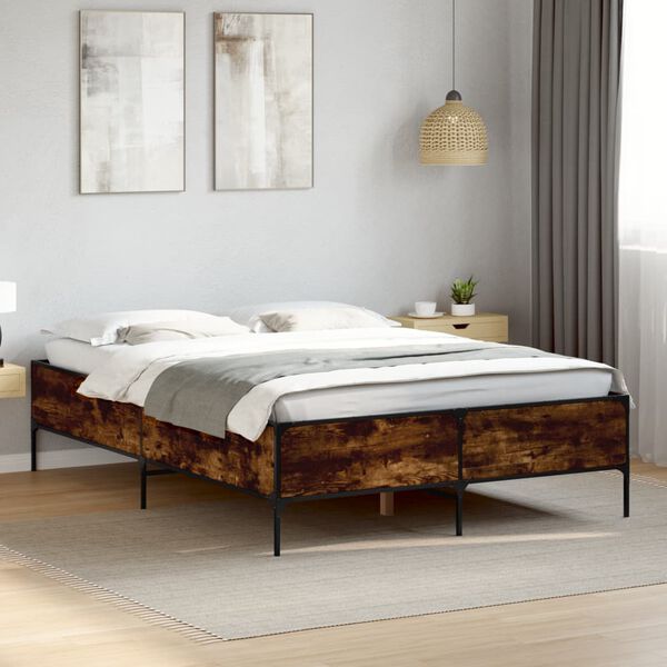 vidaXL Estructura cama madera ingenier&iacute;a metal roble ahumado 160x200cm