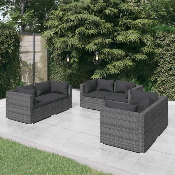 vidaXL Set de muebles de jardín 6 pzas y cojines ratán sintético gris