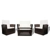 vidaXL Set muebles de jard&iacute;n 4 piezas y cojines rat&aacute;n sint&eacute;tico marr&oacute;n