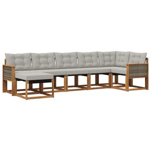 vidaXL Conjunto de sof&aacute;s de exterior 7 pcs Natural y Gris Claro