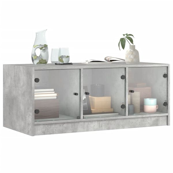 vidaXL Mesa de centro con puertas de vidrio grs hormig&oacute;n 102x50x42 cm