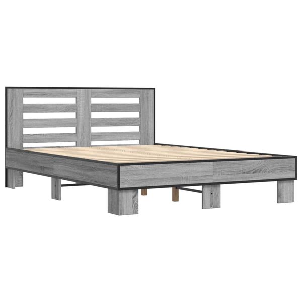 vidaXL Estructura cama madera ingenier&iacute;a metal gris Sonoma 135x190 cm