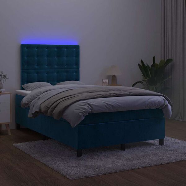 vidaXL Cama box spring colch&oacute;n y LED terciopelo azul oscuro 120x200 cm