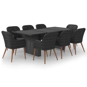 vidaXL Juego de comedor para jard&iacute;n 9 piezas rat&aacute;n sint&eacute;tico negro