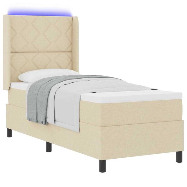 vidaXL Cama Box Spring LED con colch&oacute;n Crema 80 x 200 cm tela