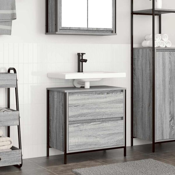 vidaXL Mueble de baño con lavabo y cajones gris Sonoma 60x34,5x60 cm