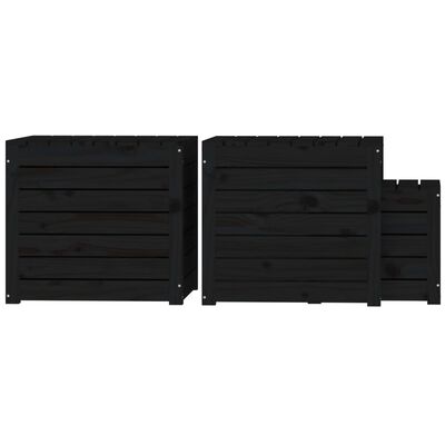 vidaXL Set de cajas de jardín 3 piezas madera maciza de pino negro
