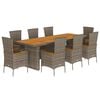 vidaXL Set comedor jard&iacute;n 9 pzas y cojines rat&aacute;n sint&eacute;tico gris