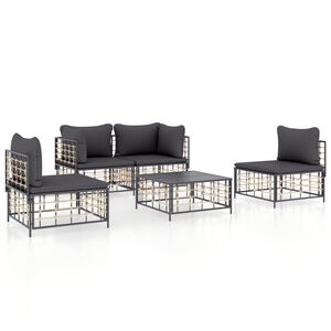 vidaXL Juego de muebles de jard&iacute;n 5 pzas y cojines rat&aacute;n PE antracita