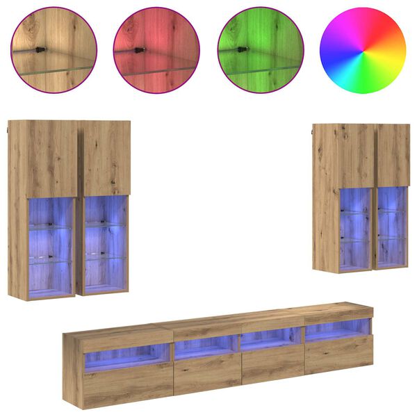 vidaXL Conjunto de mueble de TV en la pared con luces LED 7 pcs