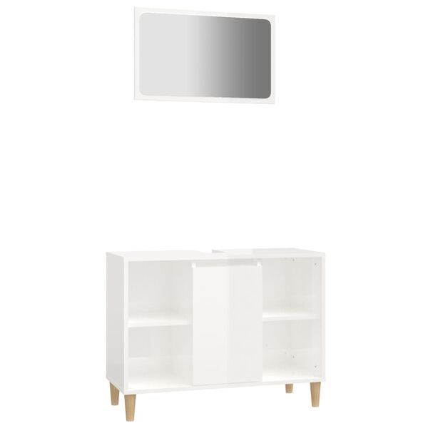 vidaXL Set muebles de ba&ntilde;o 2 piezas madera contrachapada blanco brillo