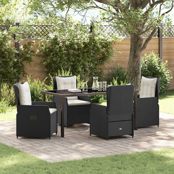 vidaXL Conjunto de Comedor de Jard&iacute;n 5 pcs Negro rat&aacute;n sint&eacute;tico