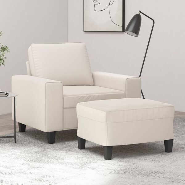 vidaXL Sill&oacute;n con taburete tela de microfibra beige 60 cm