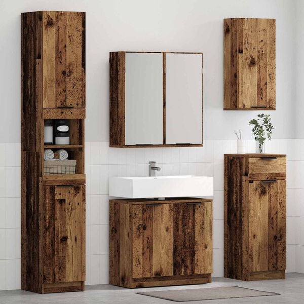 vidaXL Juego de muebles de ba&ntilde;o con caj&oacute;n 3 pcs Madera vieja